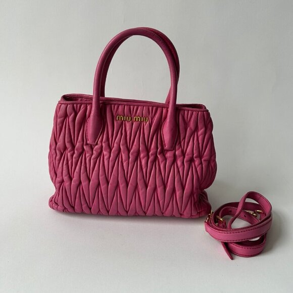 MIU MIU TWO-WAY NAPPA MATELASSE FUSCHIA HANDBAG - Picture 2 of 10